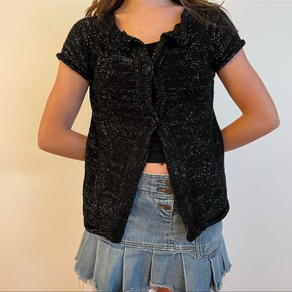 black sparkly knit short sleeve cardigan sweater